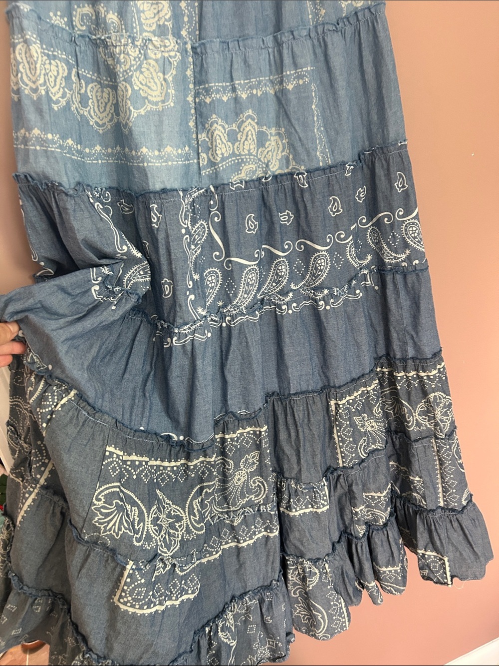 Denim & Supply Ralph Lauren Blue Bandana Print Tiered Western Maxi Skirt Size S - Picture 5 of 11